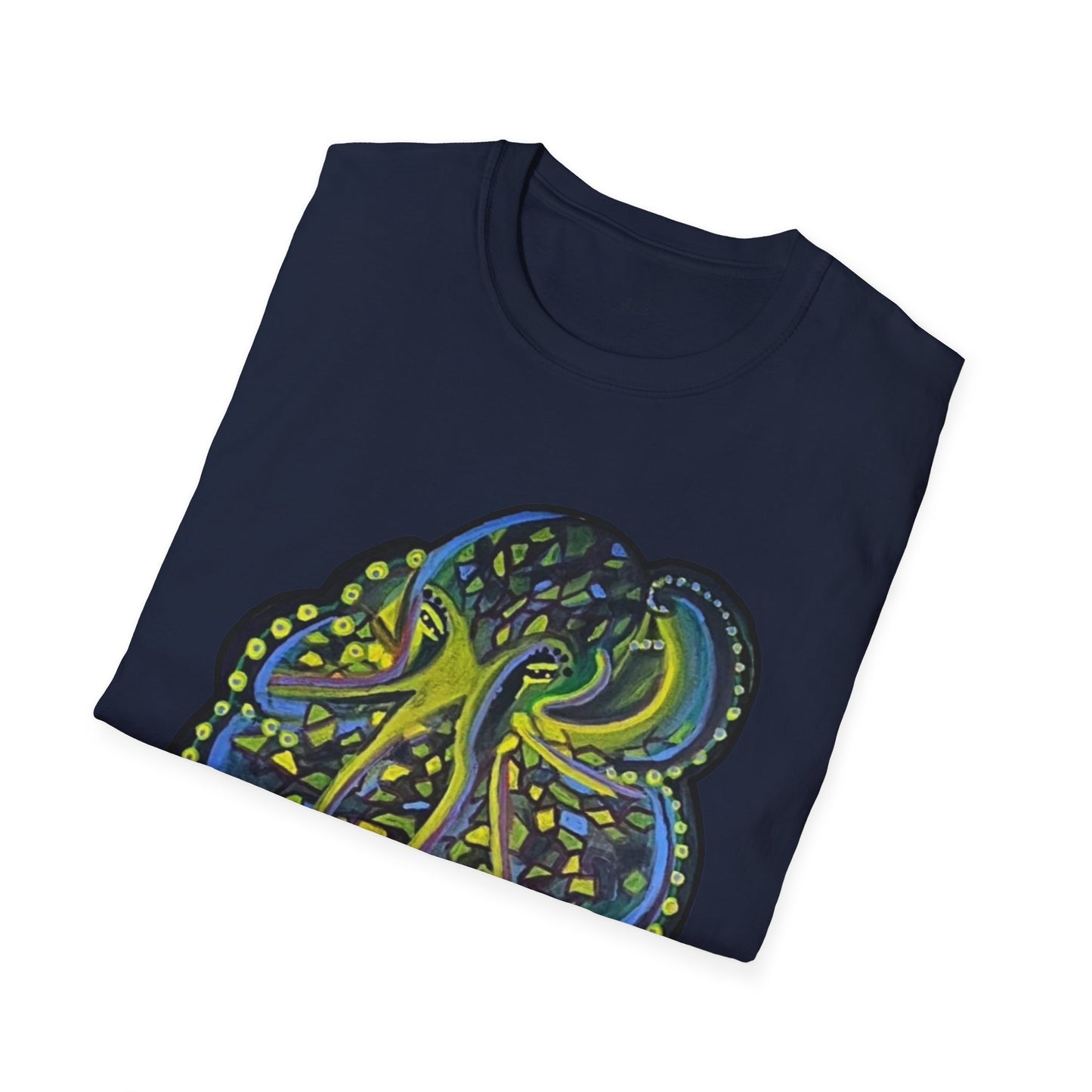Green Geo octopus Unisex Softstyle Print T-Shirt