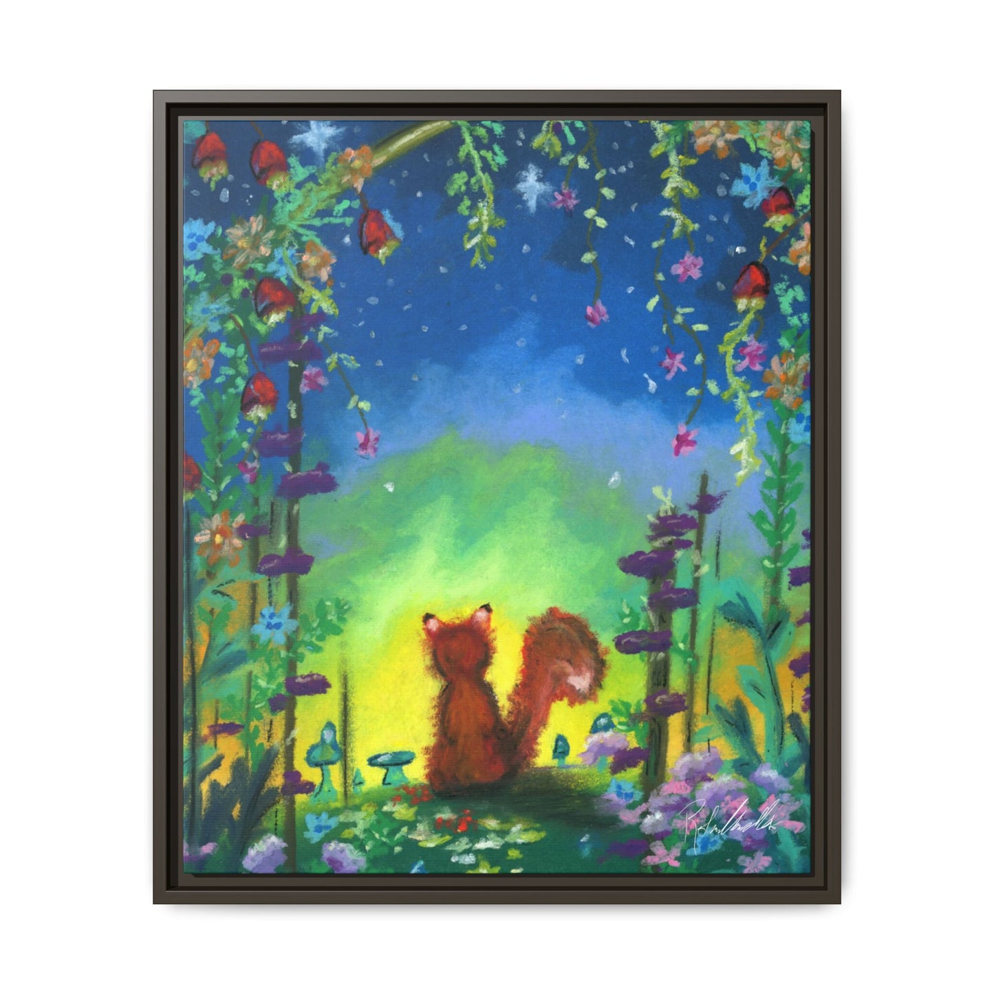 Fox Under Flowers Framed Wall Art