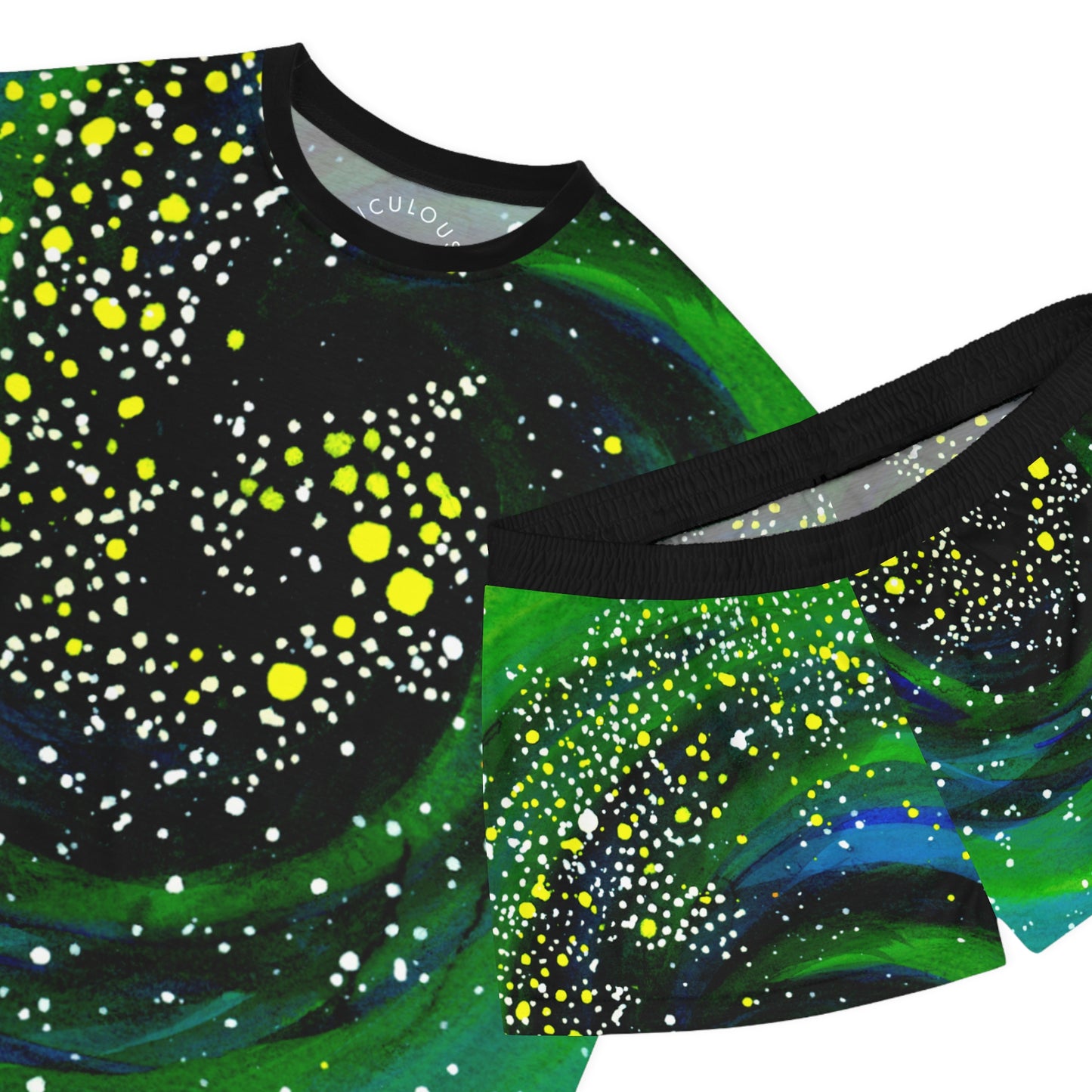 Galaxy Swirl Women's Pajama Set — Green & Black Starry Sleepwear