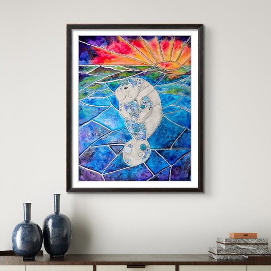 Vibrant Stained Glass Manatee 8x10 Museum Grade Fine Art Print