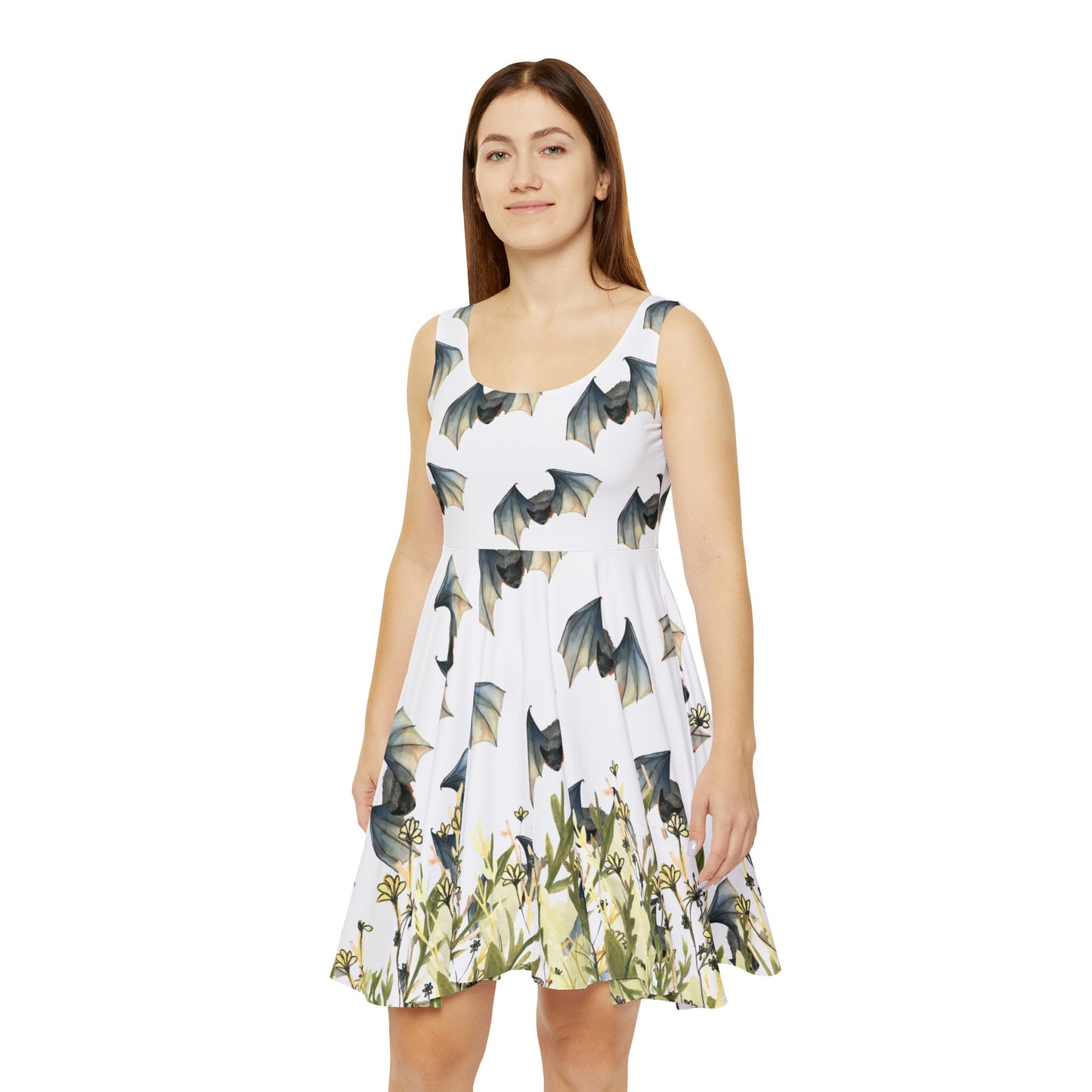 White Flying Bat Women's Skater Dress (AOP)