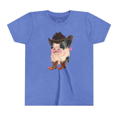 Cowboy Pig Kids Tee — Cute Western Pig in Cowboy Hat & Boots Youth T-Shirt