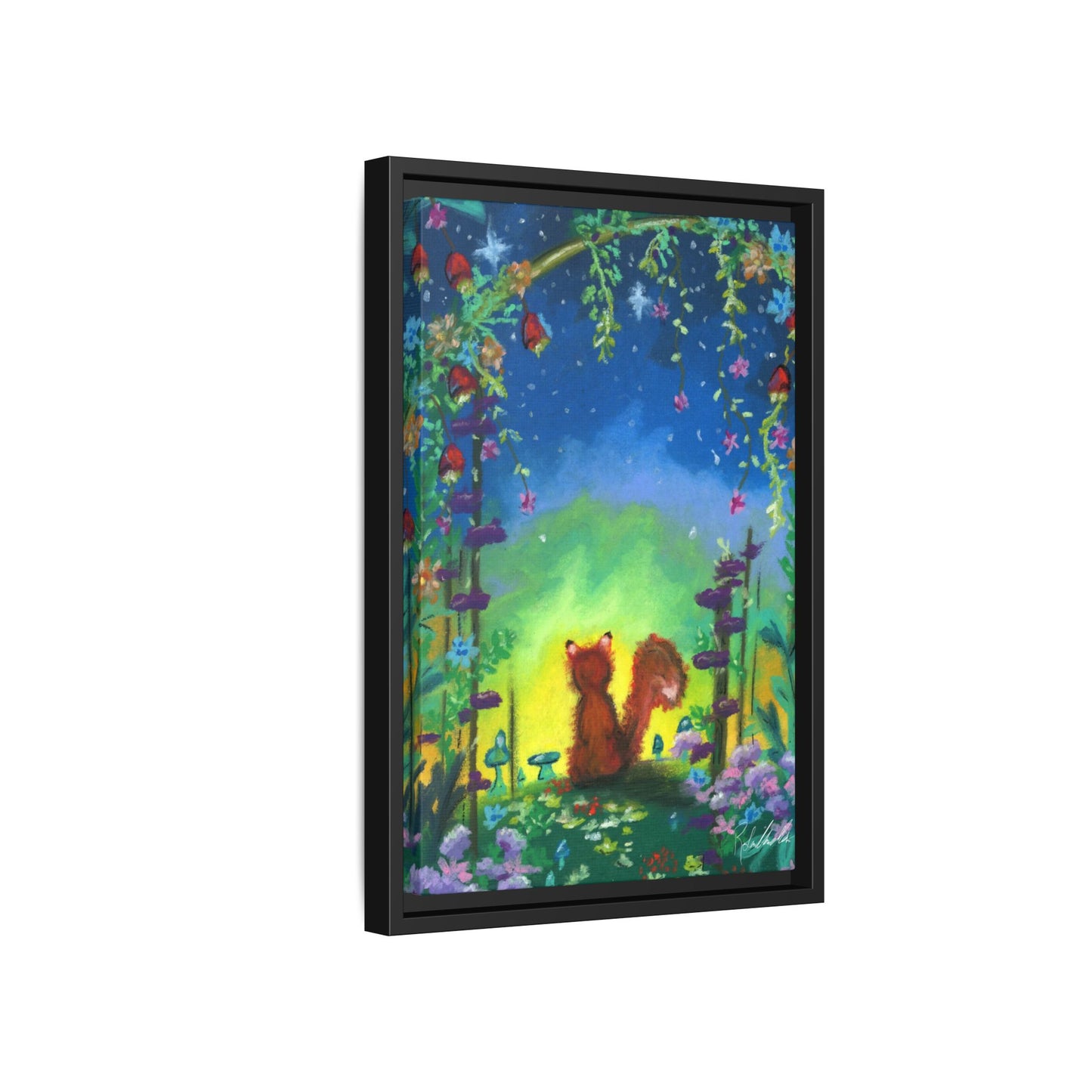 Fox Under Flowers Framed Wall Art