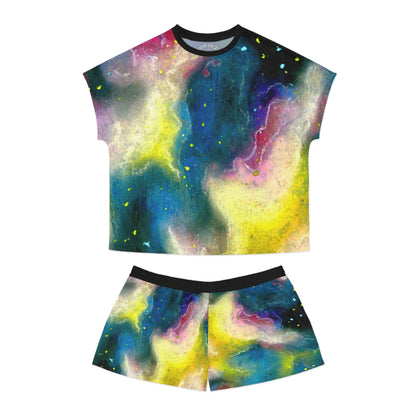Galaxy Watercolor Women's Short Pajama Set — Colorful Nebula Sleepwear