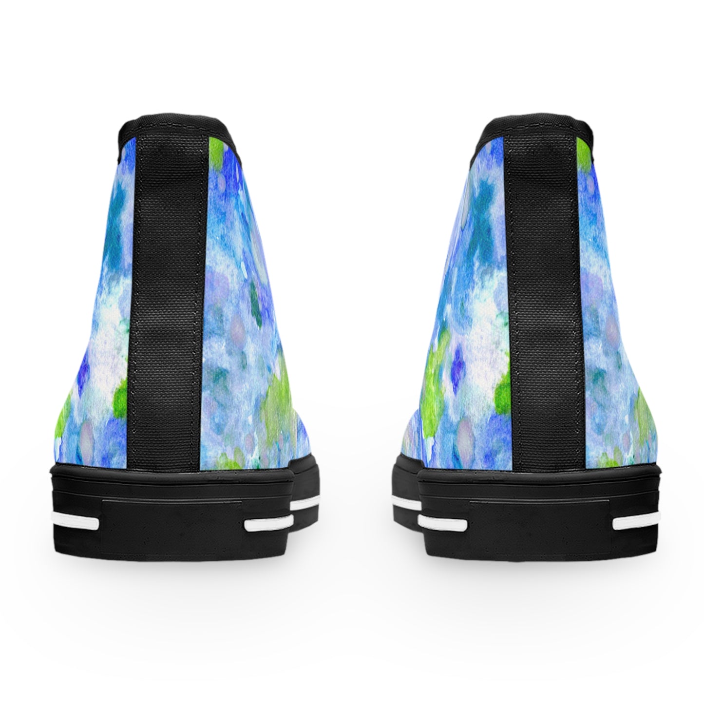 Women's High Top Sneakers — Blue Green Watercolor Floral Pattern