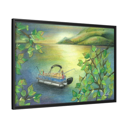 Pontoon Boat on Lake Framed Wall Art