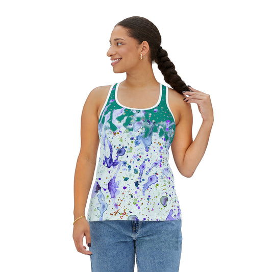 Mint Green Color Splash Women's Tank Top (AOP)