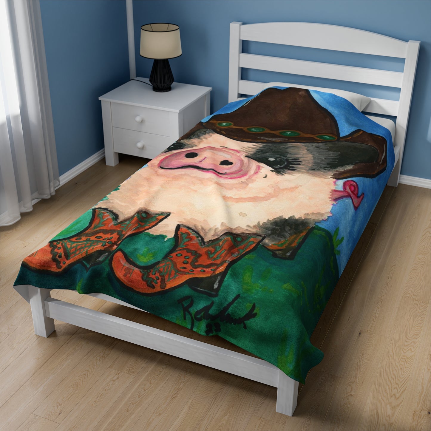 Cowboy Pig Velveteen Plush Blanket