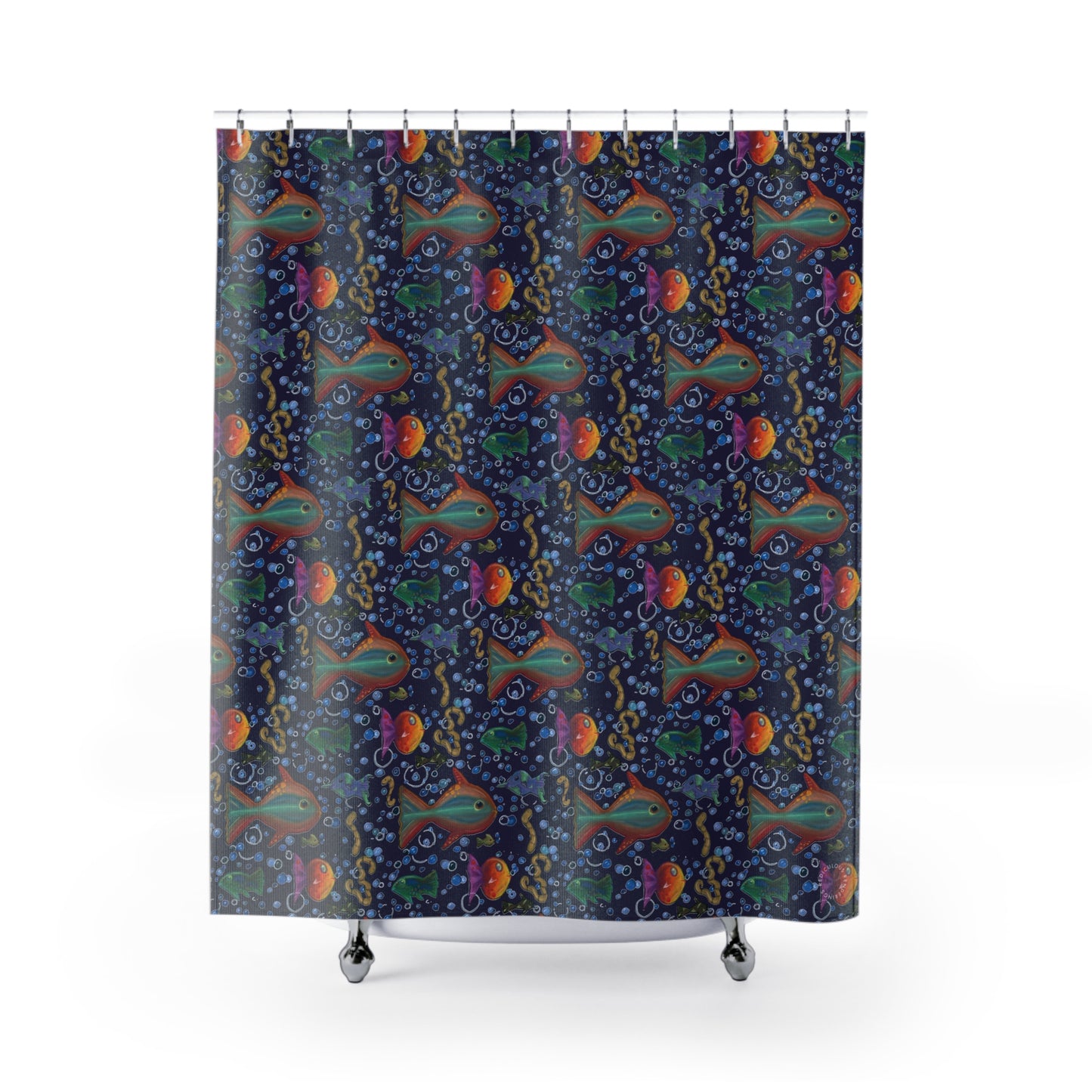 Underwater Fish Pattern Shower Curtain — Colorful Tropical Aquarium Design