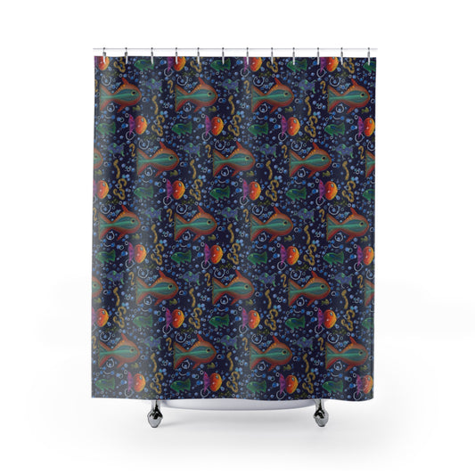 Underwater Fish Pattern Shower Curtain — Colorful Tropical Aquarium Design