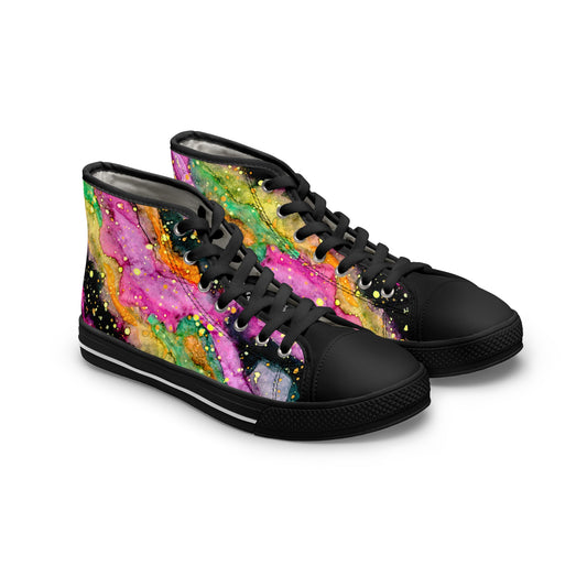 Neon Galaxy Unisex Classic High Top Sneakers Closed Toe Casual Walking Fashion Shoes