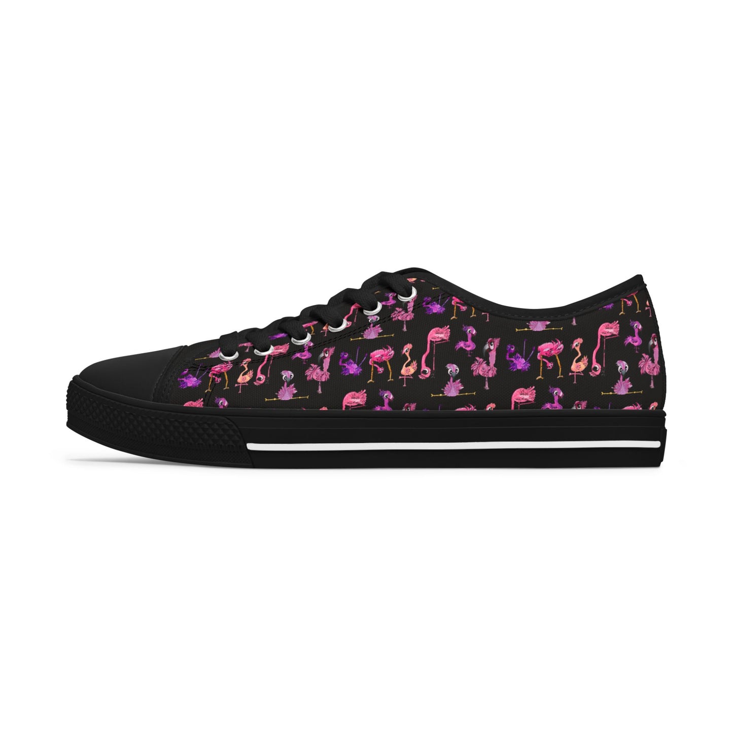 Women's Low Top Sneakers — Pink Flamingo Pattern Casual Canvas Shoes