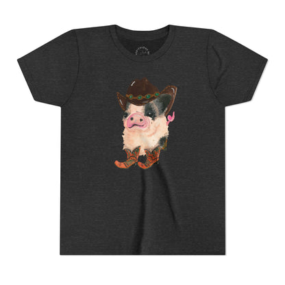 Cowboy Pig Kids Tee — Cute Western Pig in Cowboy Hat & Boots Youth T-Shirt