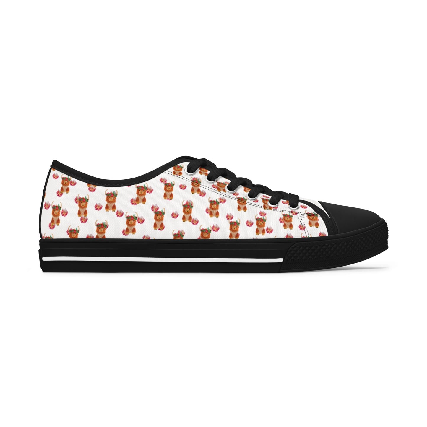 Low Top Sneakers — Cute Highland Cow Print Women's Canvas Shoes