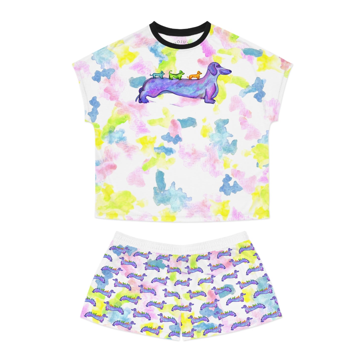 Women's Dachshund Watercolor Pajama Set — Short Sleep Tee & Boxer Shorts