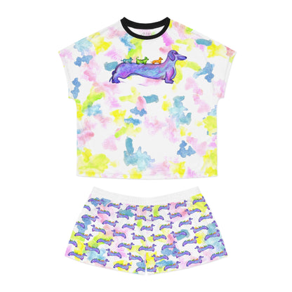 Women's Dachshund Watercolor Pajama Set — Short Sleep Tee & Boxer Shorts
