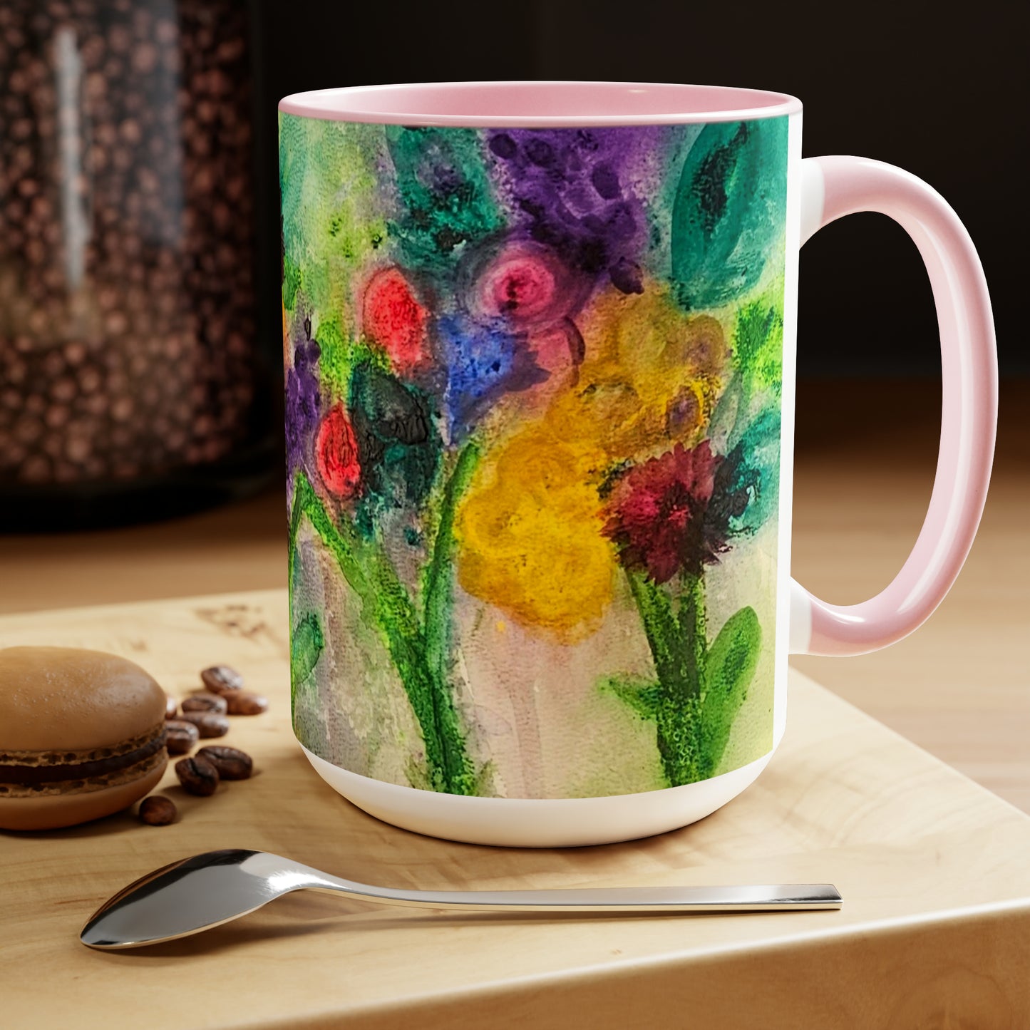 Flowers Two-Tone Coffee Mugs, 15oz