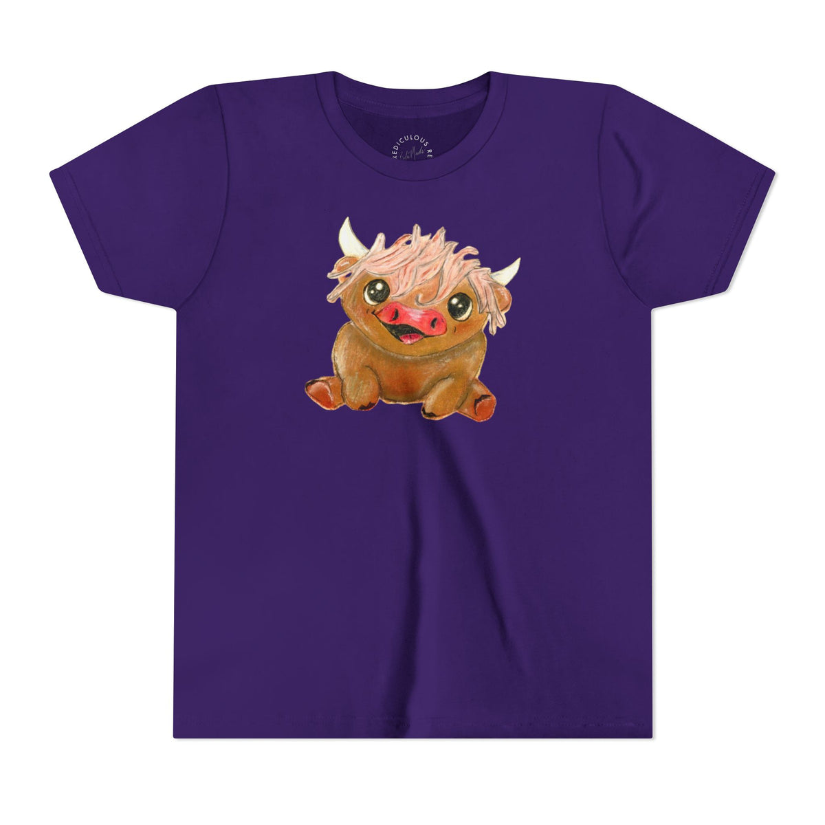Cute Highland Cow Kids T‑Shirt — Adorable Baby Cow Graphic Youth Tee