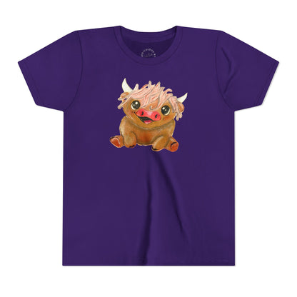Cute Highland Cow Kids T‑Shirt — Adorable Baby Cow Graphic Youth Tee