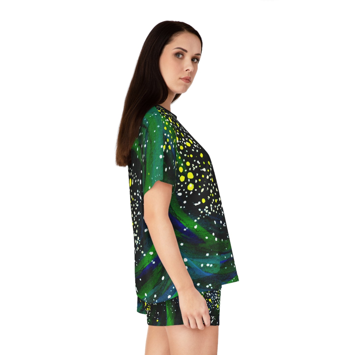 Galaxy Swirl Women's Pajama Set — Green & Black Starry Sleepwear