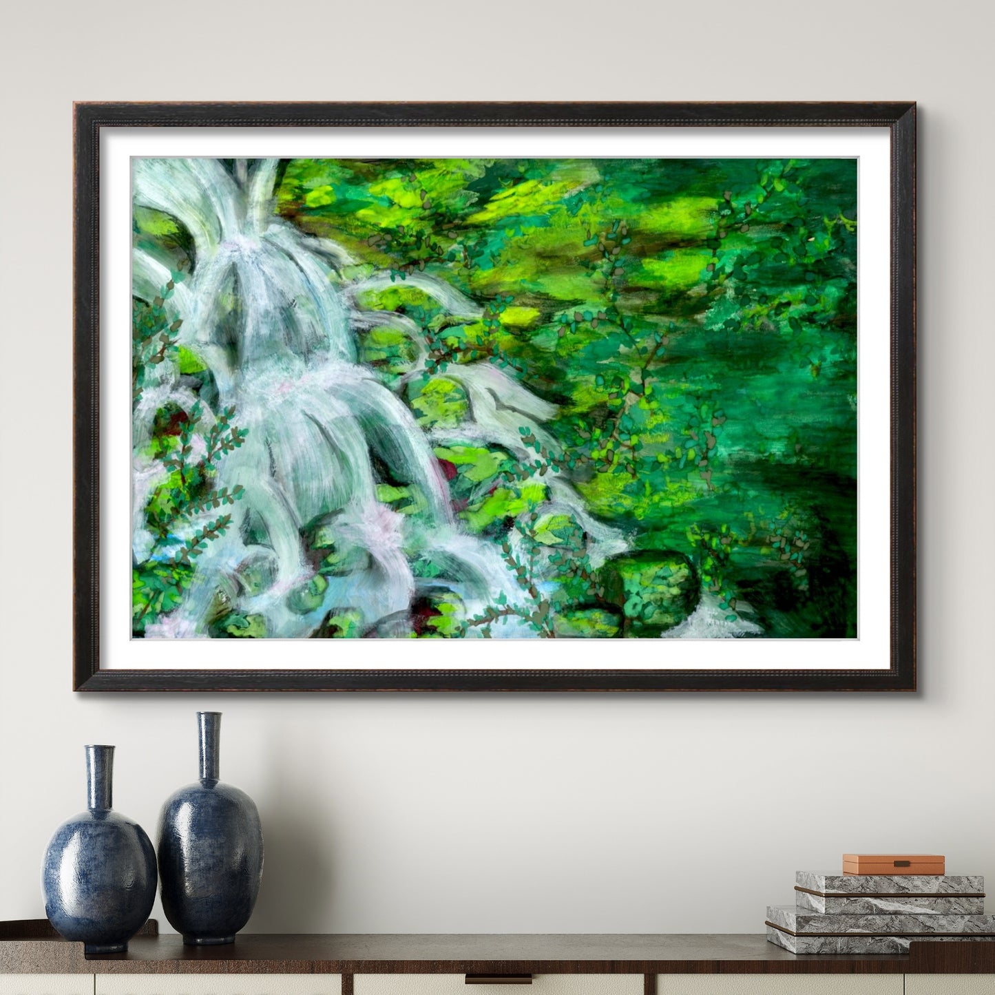 Moss Covered Rocks and Waterfall 8x10 Museum Grade Fine Art Print