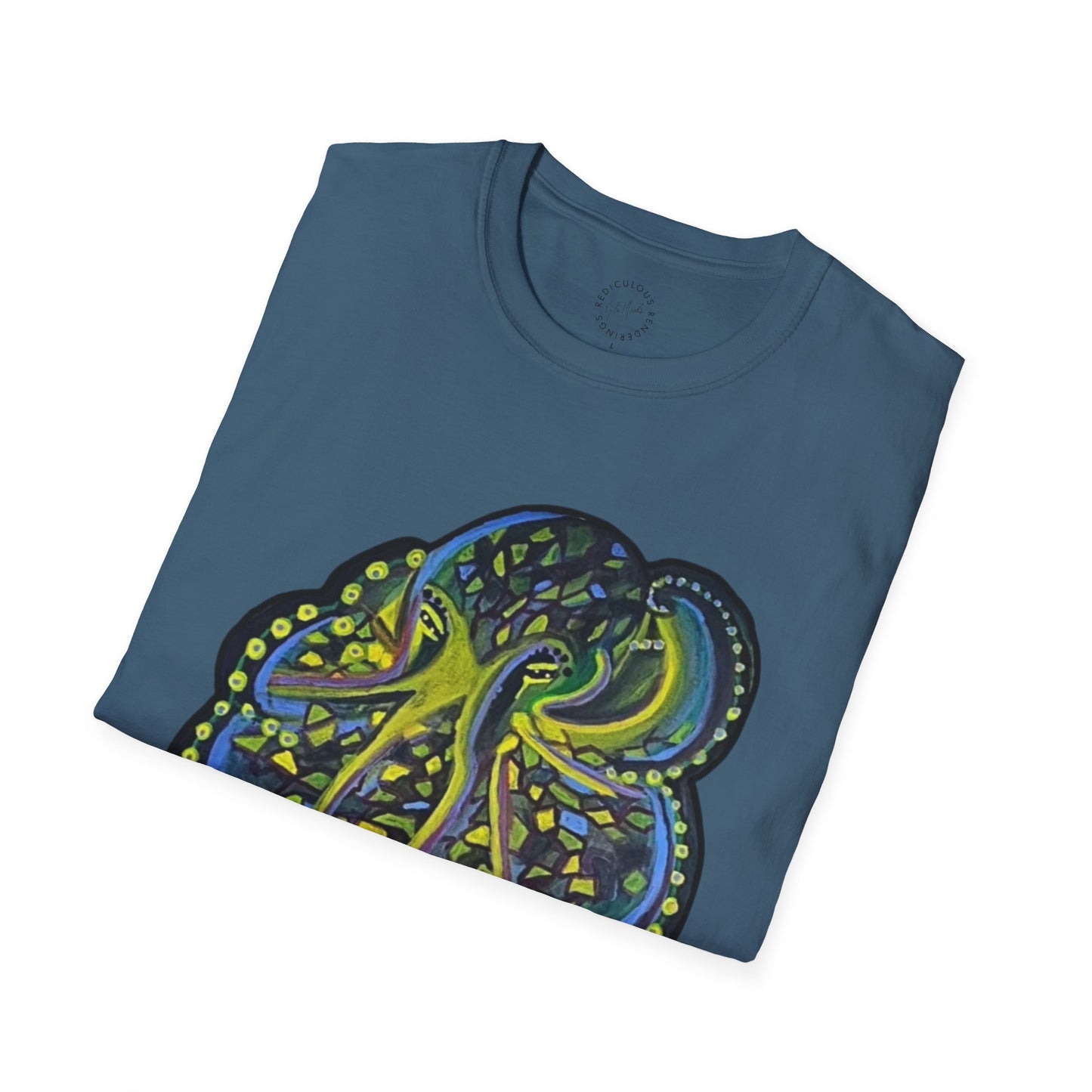 Green Geo octopus Unisex Softstyle Print T-Shirt