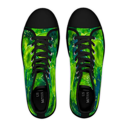 High Top Sneakers — Green Watercolor Cosmic Swirl Print