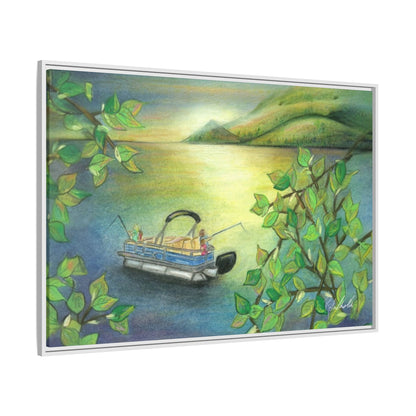 Pontoon Boat on Lake Framed Wall Art