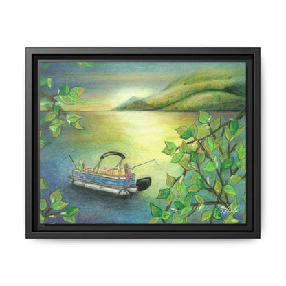 Pontoon Boat on Lake Framed Wall Art