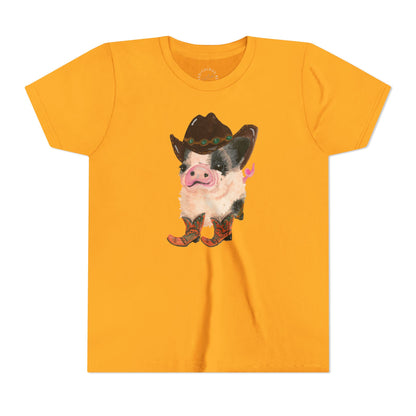 Cowboy Pig Kids Tee — Cute Western Pig in Cowboy Hat & Boots Youth T-Shirt