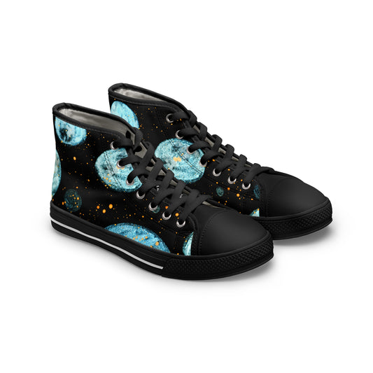 Little Blue Planets Galaxy Unisex Classic High Top Sneakers Closed Toe Casual Walking Fashion Shoes