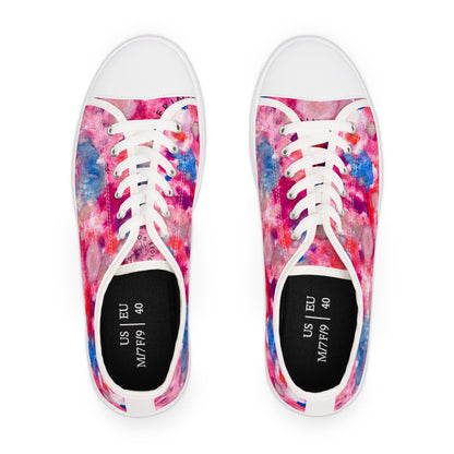 Women's Low Top Sneakers — Pink Watercolor Floral Canvas Shoes