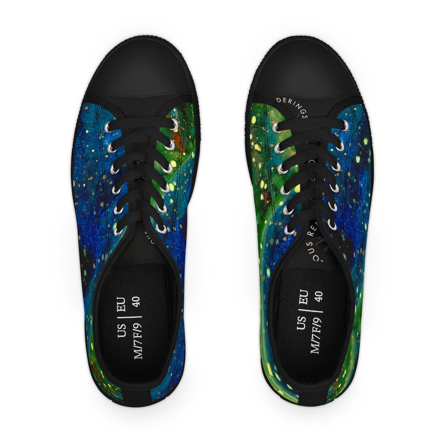 Low Top Sneakers — Green Blue Galaxy Swirl Artistic Canvas Shoes