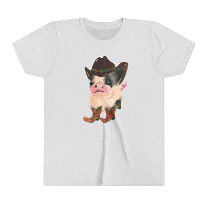Cowboy Pig Kids Tee — Cute Western Pig in Cowboy Hat & Boots Youth T-Shirt