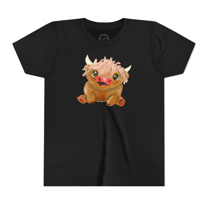 Cute Highland Cow Kids T‑Shirt — Adorable Baby Cow Graphic Youth Tee