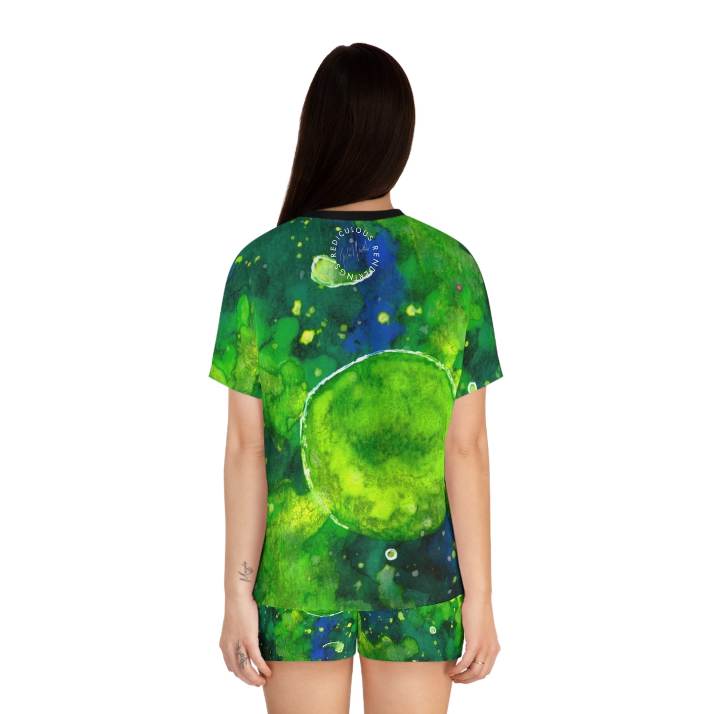 Green Watercolor Galaxy Pajama Set - Women's Short Sleepwear