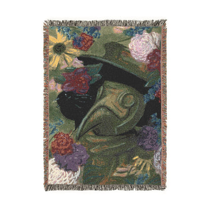 Gothic Raven & Doctor Woven Blanket — Halloween Death Mask Throw