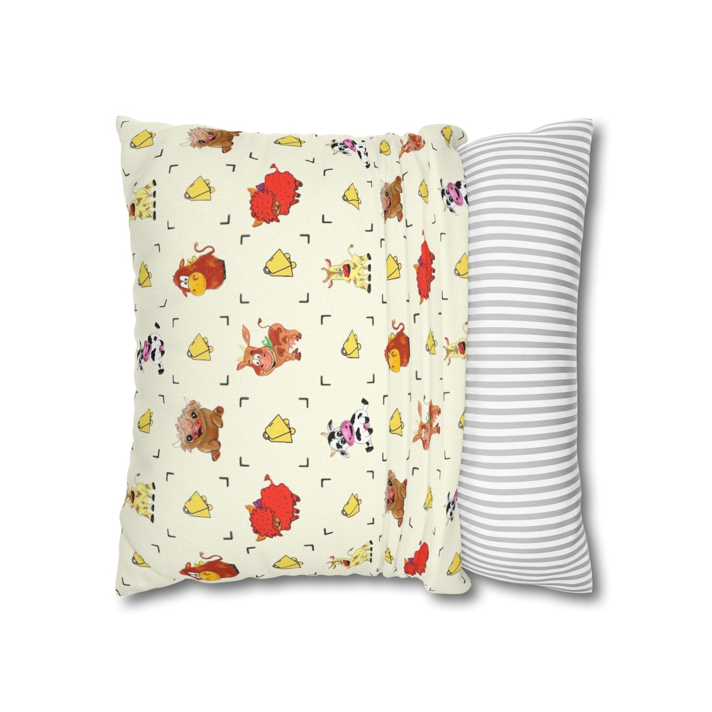 Cute Farm Animal Pattern Square Pillowcase – Whimsical Chick, Pig & Cow Throw Pillow Cover