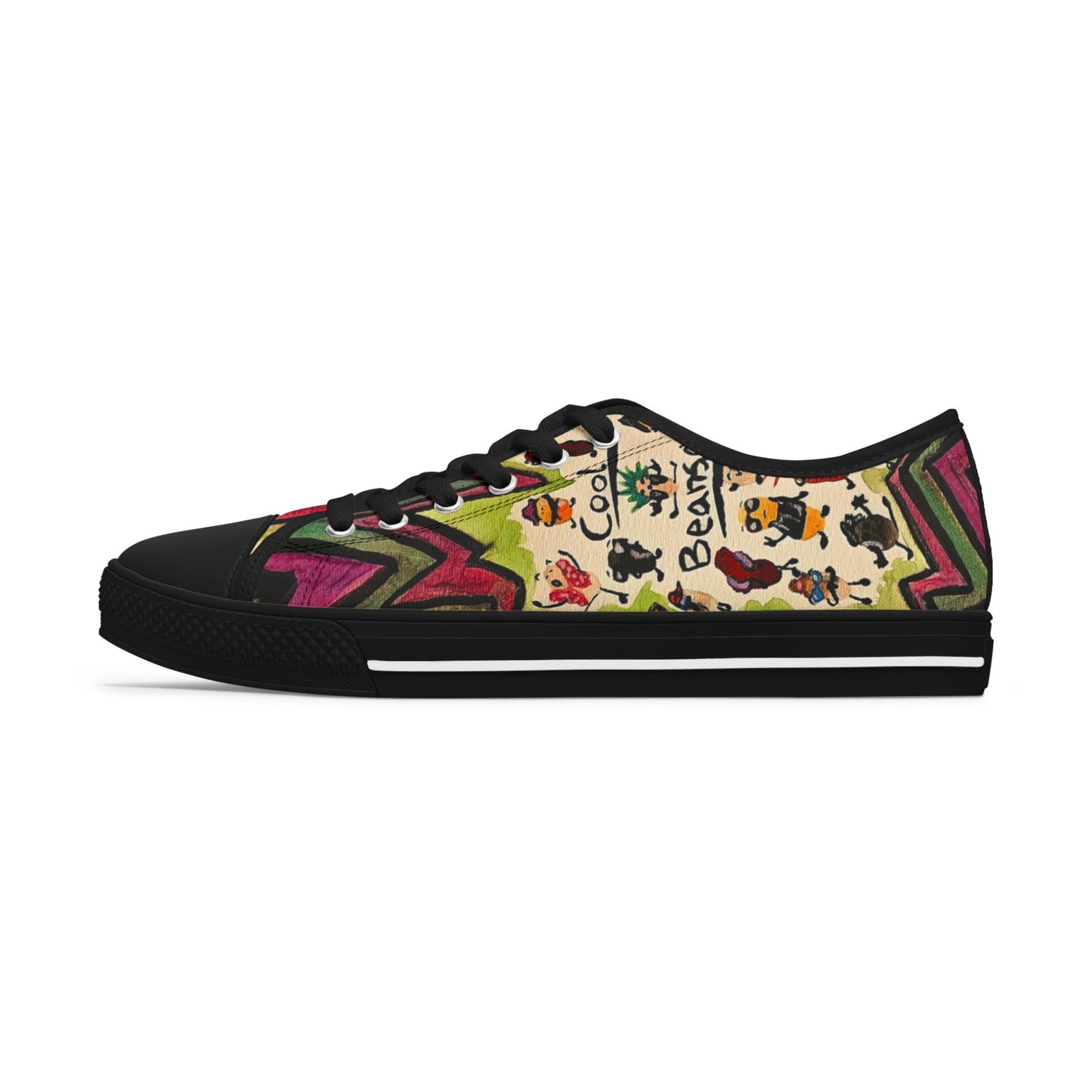 Low Top Sneakers — Colorful Boho Cool Beans Pattern Women's Canvas Shoes