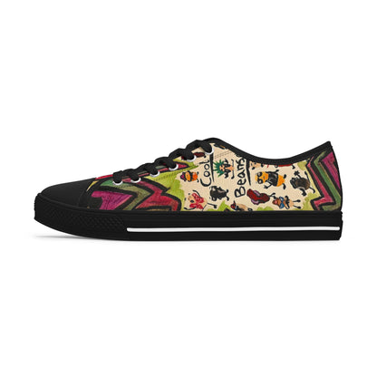 Low Top Sneakers — Colorful Boho Cool Beans Pattern Women's Canvas Shoes