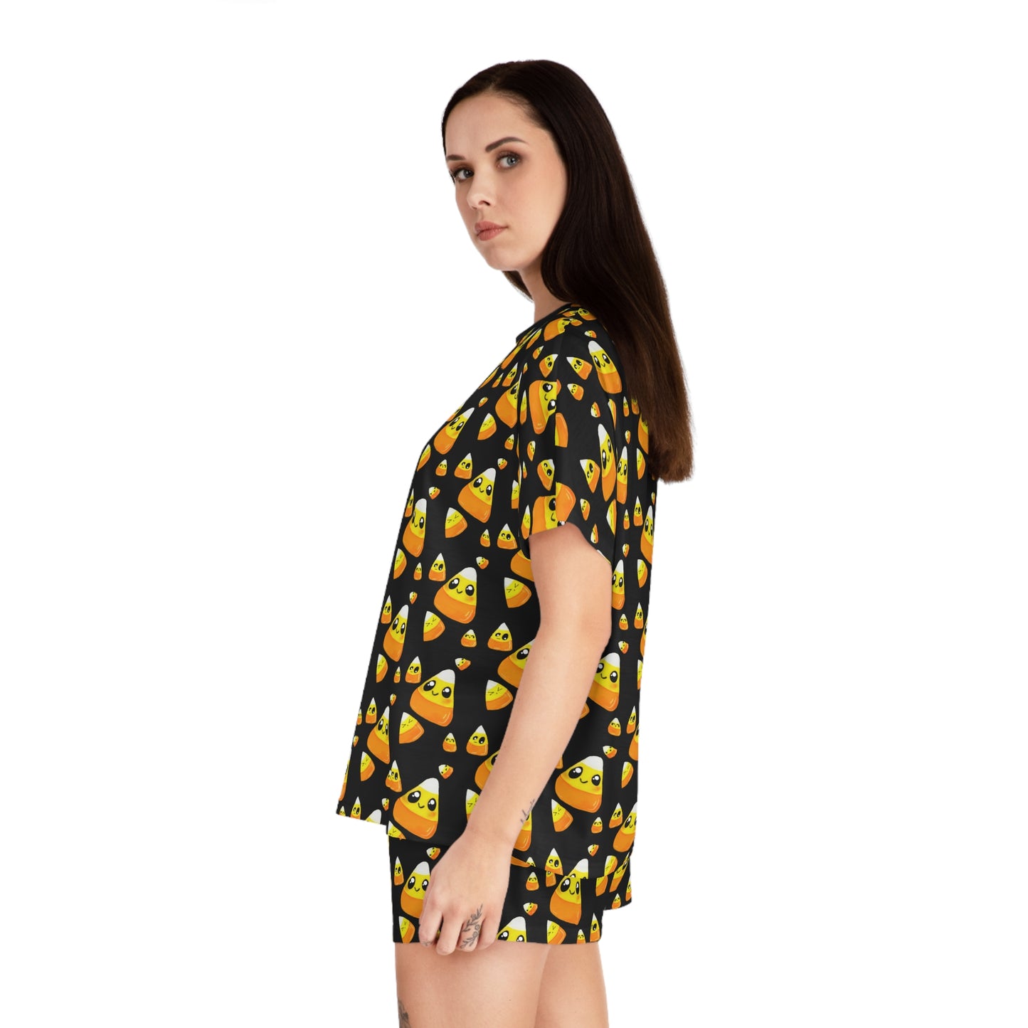 Candy Corn Pattern Women’s Pajama Set — Cute Halloween Short Sleepwear