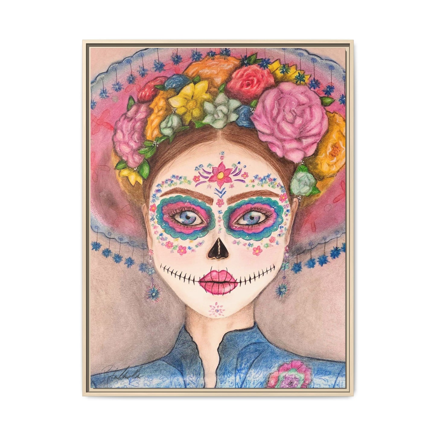 Day of the Dead Skull Woman Framed Wall Art