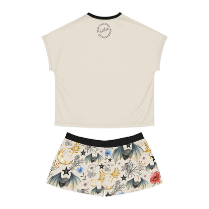 Bat Floral Women's Short Pajama Set — Cute Nightwear with Bat & Floral Print