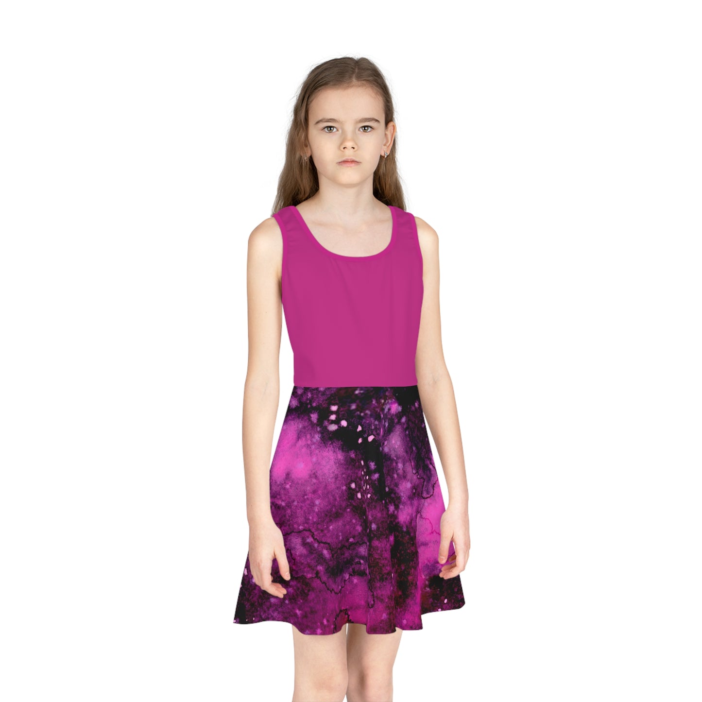 Pink Top Galaxy Girls' Sleeveless Sundress (AOP)