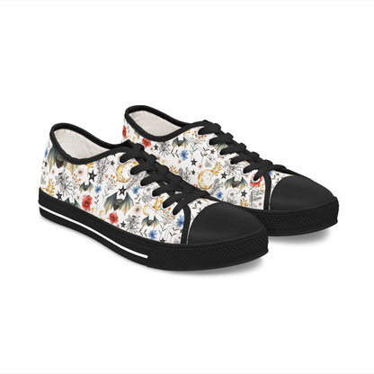 Floral Constellation Bat Low-Top Sneakers — Women's Casual Garden Print Shoes