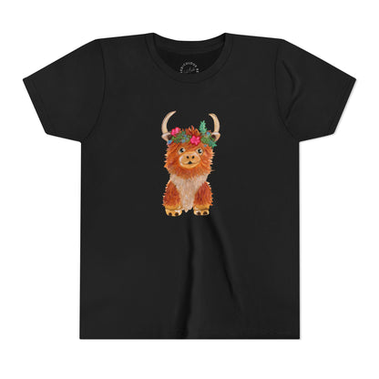 Kids Highland Cow Floral Crown Tee