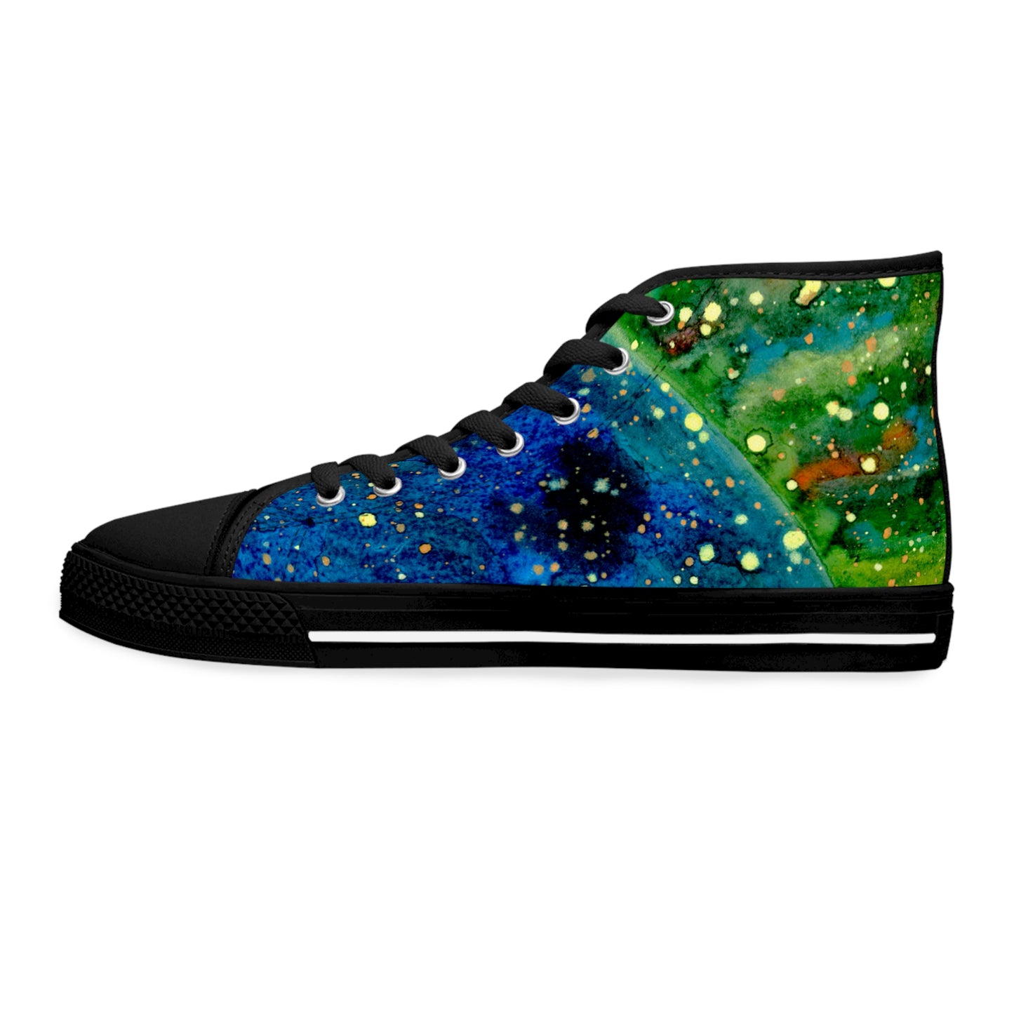 Galaxy Swirl High Top Sneakers — Women's Cosmic Blue & Green Art Shoes