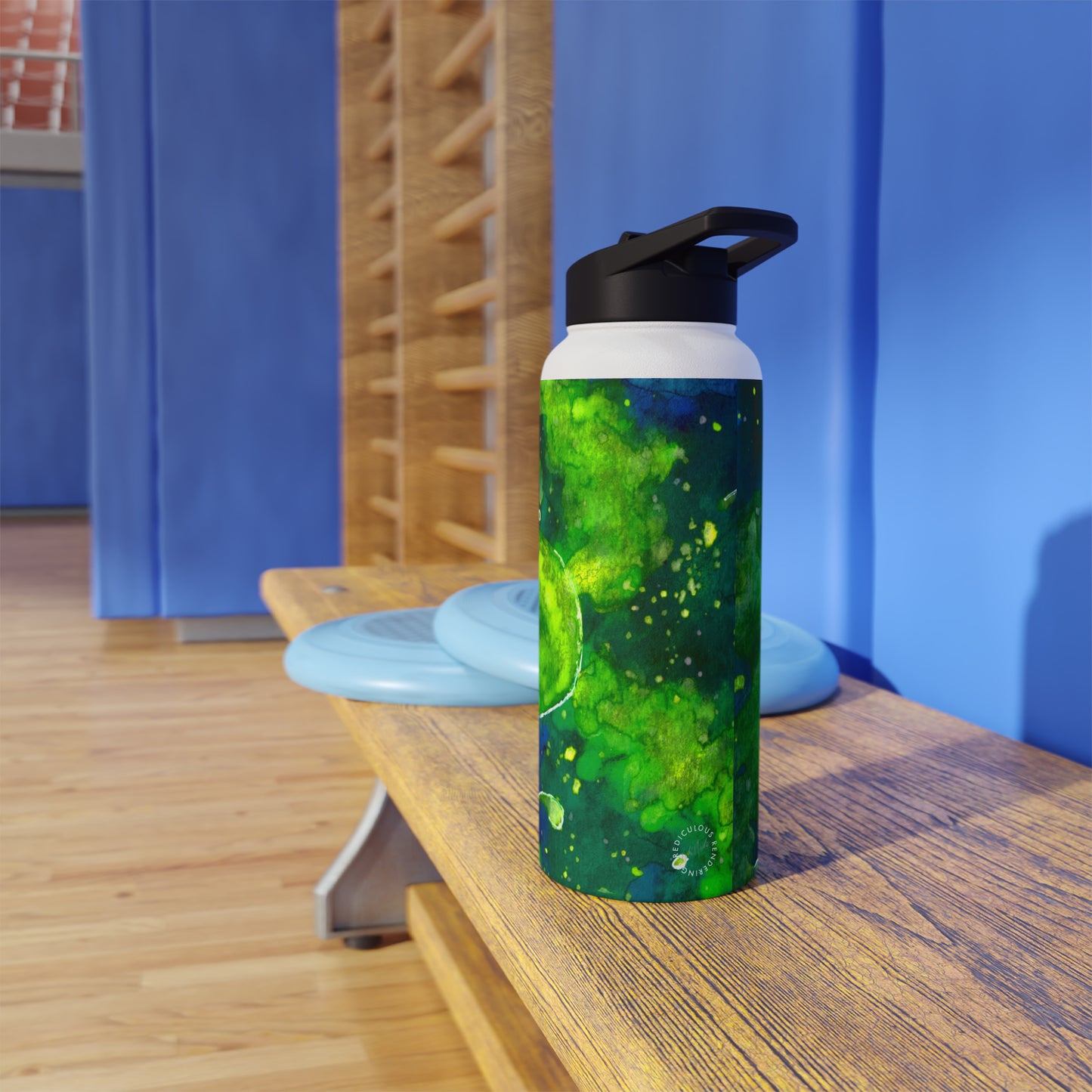 Green Galaxy Stainless Steel Water Bottle, Standard Lid