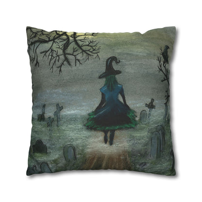 Witch Silhouette Spun Polyester Pillow - Haunted Graveyard Halloween Decor