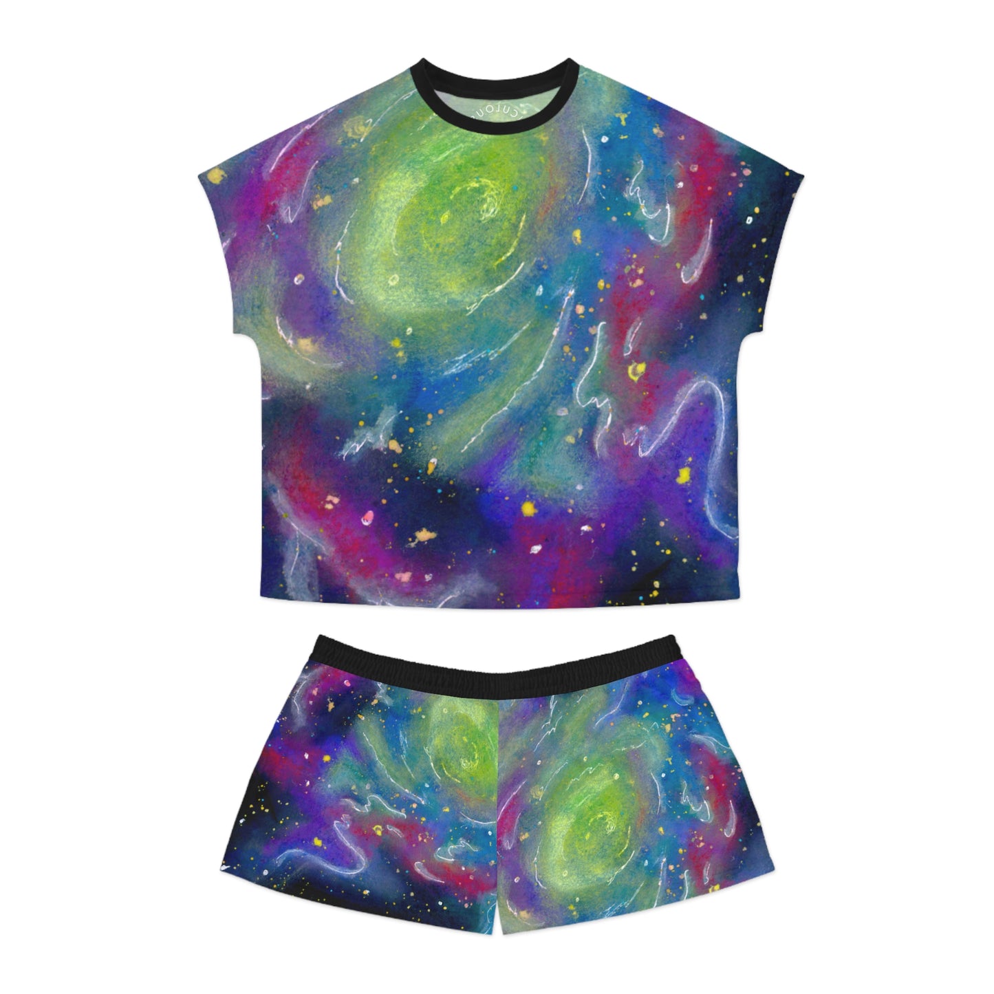 Rainbow Vortex Galaxy Women's Short Pajama Set (AOP)